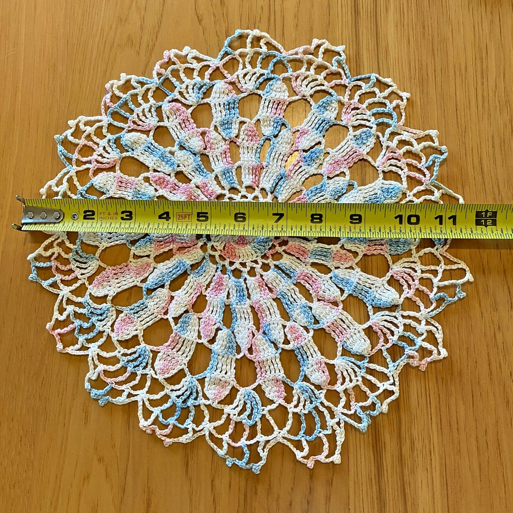 Vintage Hand Crocheted Doilies Doily Pastel Pink Blue White Delicate Lot of 7 - Picture 7 of 15